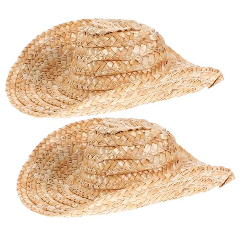 DECORNIJIA 2 Stück Mini Cowboy Hüte aus Robustem Material Miniatur Western Hüte für Puppen Haustiere und Bastelprojekte Vielseitige Dekoration Einfache Reinigung Langlebig und Detailreich von DECORNIJIA