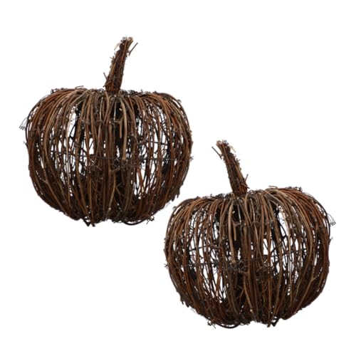 DECORNIJIA 2 Stück Teiliges Deko Rattan Kürbis Handgefertigte Simulation Leichtes Detailreiches Herbst Ornament Festliche Tischdeko für Halloween Erntedank und Wohnraumgestaltung von DECORNIJIA