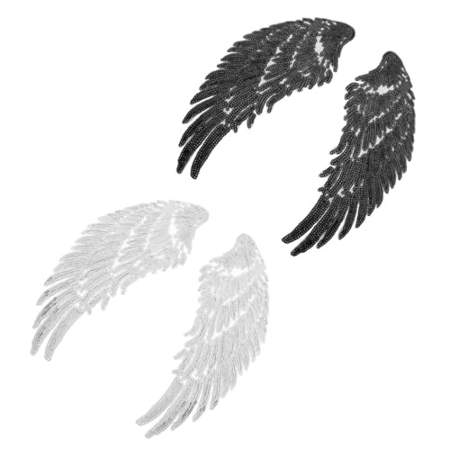 DECORNIJIA 2 Stück Teiliges Flügel Pailletten Aufnäher Bestickte Applikationen zum Aufnähen DIY Kleidung Accessoires für Dekorative Reparatur und Modische Verzierung Schwarz Silber von DECORNIJIA
