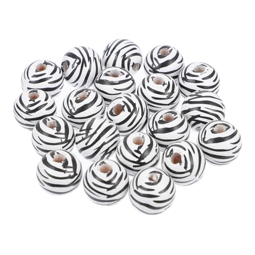 DECORNIJIA 20 Stück Holzperlen für DIY Schmuckzubehör Runde Holzperlen für Kreative Bastelprojekte Armbänder und Dekorationen Schwarz Weißen Leopardenmuster von DECORNIJIA