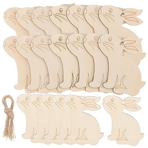 DECORNIJIA 20 Stück Ostern Holzscheiben Dekorationen DIY Osterhasen Holz Anhänger mit Juteseil Bastelmaterialien für Kreative Ostern Gestaltungen von DECORNIJIA