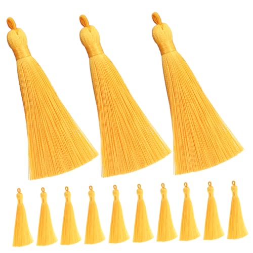 DECORNIJIA 20 Stück Quaste Schmuckanhänger Ohrring Quasten zum Basteln Etiketten seidig Tassel earrings DIY keychain Quasten-Ohrtropfen selber machen hängender Quastenanhänger Yellow von DECORNIJIA