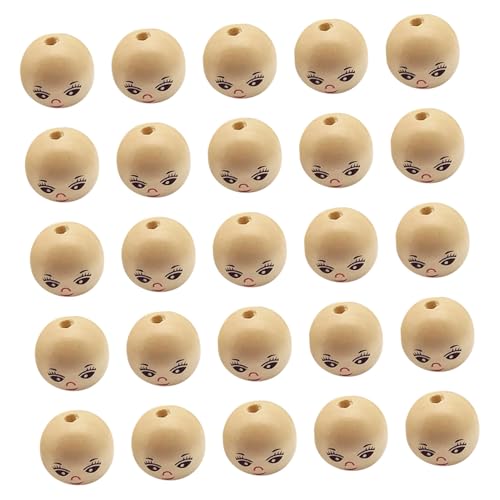 DECORNIJIA 20 Stück Teiliges Holzkugeln mit Lachendem Puppenkopf Natürliche Holzperlen für DIY Schmuckzubehör Mädchen Bastelarbeiten Kreative Dekoration von DECORNIJIA