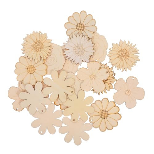 DECORNIJIA 20 Stück Unbemalte Holzblumen Anhänger DIY Bastelmaterial für Handgemalte Cartoon Sonnenblumen Ornamente mit Juteschnur für Kunstprojekte und Home Decor von DECORNIJIA