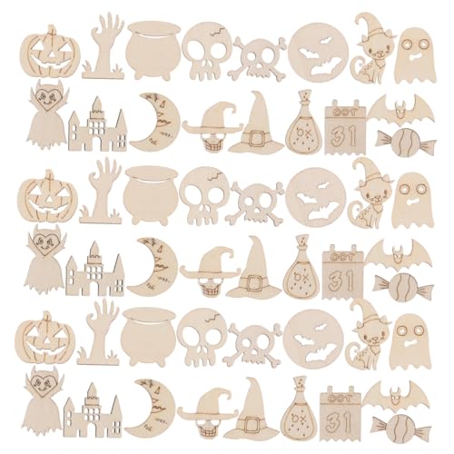 DECORNIJIA 200 Stück Halloween Holzspäne Handgefertigt Heimdekoration Herbstdekorationen Für Zuhause Kürbisausschnitte Schild DIY Bastelausschnitte Kürbisausschnitte Ornamente Holz von DECORNIJIA