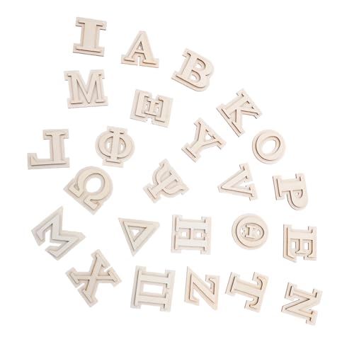 DECORNIJIA 24 Stück Doppellagige Griechische Holzbuchstaben Naturholz Blank Buchstaben zum Basteln Wanddekoration DIY Kunstprojekte Rustikaler Holzcharme von DECORNIJIA