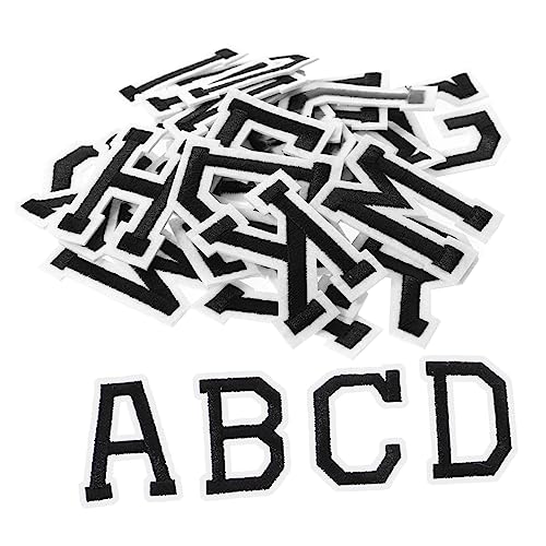 DECORNIJIA 26 Stück Teiliges Buchstaben Aufnäher zum Aufbügeln Selbstklebende Leichte Applikationen für DIY Kleidung Reparatur und Verzierung Weiße Basis mit Schwarzen Buchstaben für von DECORNIJIA