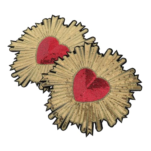DECORNIJIA 2Stücke Pailletten Aufnäher Herz Aufkleber für Kleidung DIY Nähapplikation Lebendige Herzform Selbstklebend Farben für Handtaschen und Schuhe von DECORNIJIA