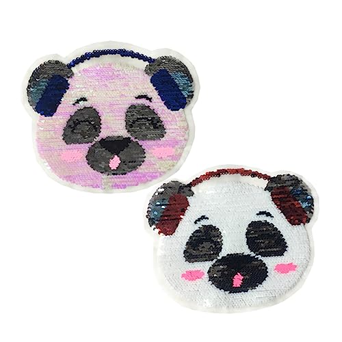 DECORNIJIA 2Stücke Reversible Pailletten Patches Cartoon Kopfhörer Panda Aufnäher Farbwechselnde Bestickte Stoffaufkleber für Nähprojekte für Accessoires und Dekoration von DECORNIJIA