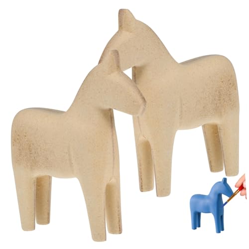 DECORNIJIA 2Stücke Unvollendete Holzpferde Dekoration DIY Pferdefiguren Tischdeko für Bastelprojekte für Hobby Enthusiasten von DECORNIJIA