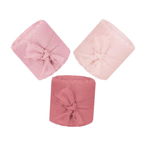 DECORNIJIA 3 Rollen Chiffonband Breit pro Breit Ausgefranstes Seidenband für Hochzeitseinladungen Brautstrauß Dekoration DIY Basteln Geschenkband Rosa Farbton DECORNIJIA 3 Rollen Chiffonband Breit pro Breit Ausgefranstes Seidenband für Hochzeitseinladungen Brautstrauß Dekoration DIY Basteln Geschenkband Rosa Farbton von DECORNIJIA