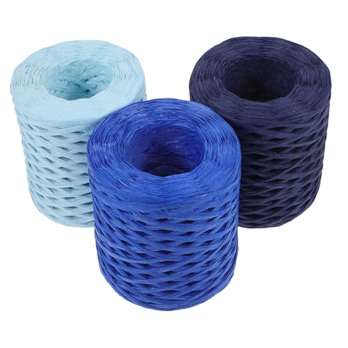 DECORNIJIA 3 Rollen Farbige Raffia Papierbänder Geschenkband Basteln Vielseitige Geschenkverpackung und DIY Floristenband für Sträuße und Dekoration Elegante Bast Schnur in Königsblau von DECORNIJIA
