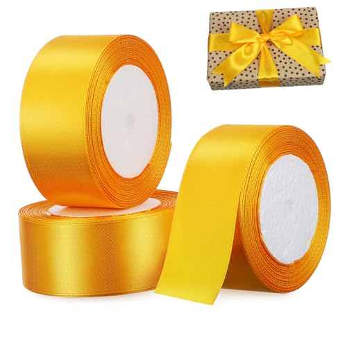 DECORNIJIA 3 Rollen verpackung Band packing tape paketband Weihnachtsband zum Verpacken von Geschenken funkeln Party Tür doppelseitiges Satinband Bänder für Handwerk Polyester Yellow von DECORNIJIA