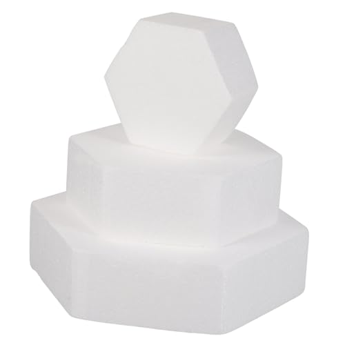 DECORNIJIA 3 Stück Hexagonförmige Schaumstoff Tortenattrappe Leichtgewichtige Übungsschablonen für Tortendeko Hochzeitstorten Backpraxis DIY Kuchenmodell von DECORNIJIA