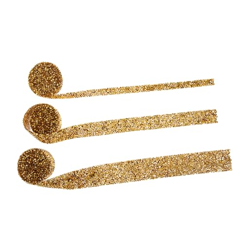 DECORNIJIA 3 Stück Hochzeit Strassband hochzeitsdeko seidenband hekenschere schmucksteine fadenschere königliches Band funkeln trimmen Stolz Rot Strass Diamanten Band Bastelbedarf Harz Golden von DECORNIJIA