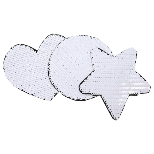 DECORNIJIA 3 Stück Teiliges Pailletten Stoffaufnäher zum Aufbügeln Waschfeste Kleidung Flicken mit Herz Stern und Rundem Design Strapazierfähige DIY Textil Sticker für Jeans Taschen von DECORNIJIA