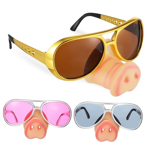 DECORNIJIA 3 Stück Teiliges Schweinenase Spaßbrillen für Erwachsene Leichte Bequeme Kunststoffbrillen Gold Silber für Halloween Kostümparty Verkleidung und Geburtstagsfeiern von DECORNIJIA