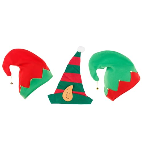DECORNIJIA 3 Stück Teiliges Weihnachtsmützen Clown und Elf Designs Rot Grün Gestreift Weihnachtskostüm Partydekoration für Erwachsene Festliche Kopfbedeckung von DECORNIJIA