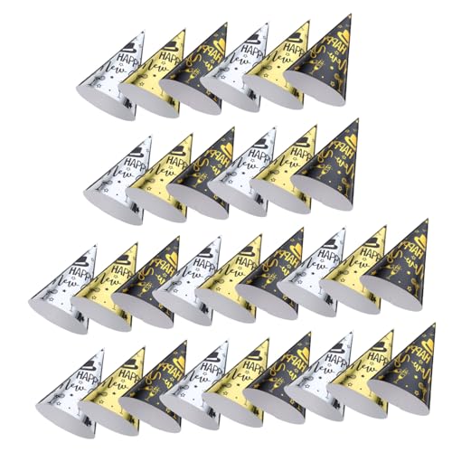 DECORNIJIA 30 Stück Teiliges Happy Year Partyhüte Papier Kegelhut Bunte Silvester Party Caps für Erwachsene Leichte Bequeme Neujahrsdekoration von DECORNIJIA