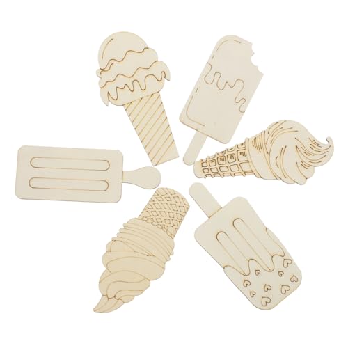 DECORNIJIA 30 Stück Teiliges Holz Eiscreme zum Bemalen Glatte Kanten DIY Bastel Holzscheiben für Kreative Sommerdekoration Sichere Holzstücke für Deko Projekte von DECORNIJIA