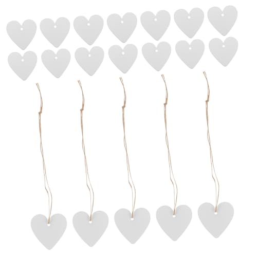 DECORNIJIA 30 Stück Teiliges Holzherz Anhänger mit Vorloch Weiße Nachhaltige Herzformen Holzanhänger zum Basteln Partydekoration für Hochzeit Romantische Feier Inklusive Juteseil von DECORNIJIA