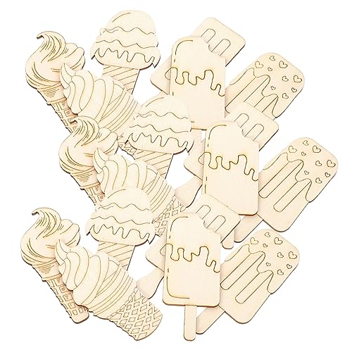 DECORNIJIA 30 Stück Teiliges Unbemalte Eiscreme Holz Deko zum Basteln für Langlebige DIY Holzornamente mit Glatter Oberfläche Kreative Holzspielzeug Eisformen für Gestaltung von DECORNIJIA