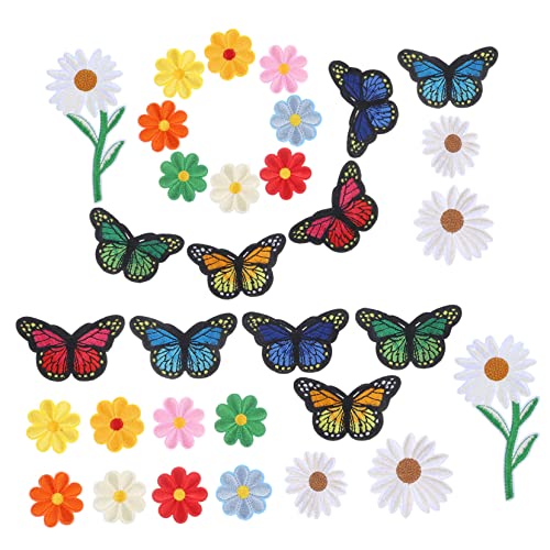 DECORNIJIA 39 Stück Teiliges Blumen Schmetterling Bügelflicken Bestickte Applikationen zum Aufbügeln für Kleidung Jeans Rucksack Vielseitig Einsetzbar DIY Dekoration und Reparatur von DECORNIJIA