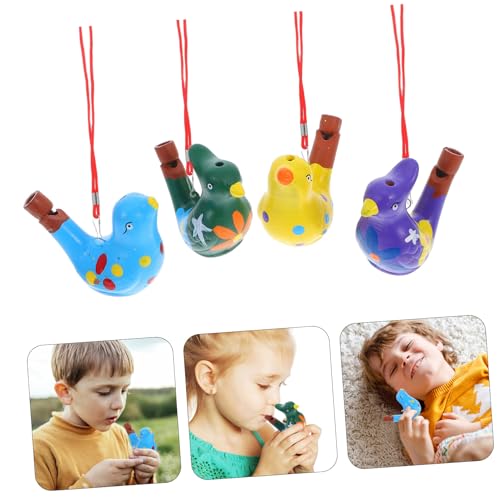 DECORNIJIA 4 Stück Keramik Vogelpfeifen mit Wasserfüllung Realistische Vogel Optik Sichere und Stabile Party und Pfeifen als Bunte Party Mitgebsel und Musikalisches Badezubehör von DECORNIJIA