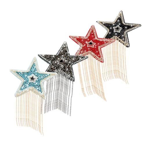 DECORNIJIA 4 Stück Strass Sternen Aufnäher mit Quaste DIY Textil Patches mit Heißschmelzendem Kleber für Kreative Bastelprojekte und Hitzebeständig für Kleidung und Accessoires von DECORNIJIA