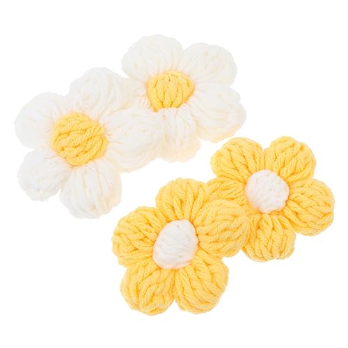 DECORNIJIA 4 Stück Teiliges Häkelblumen Dekoration für Kleidung DIY Zubehör für Taschen und Schmuck Handgefertigte Applikationen Weiß und Gelb Langlebig und Vielseitig Einsetzbar von DECORNIJIA