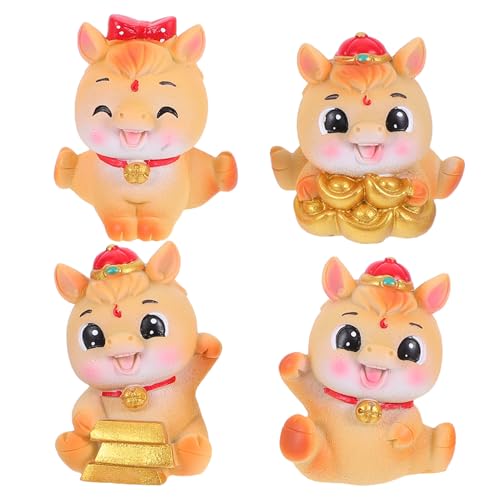 DECORNIJIA 4 Stück Teiliges Miniatur Pferdefiguren aus Resin Chinesische Horoskop-Horse Ornamente für Tischdekoration Kreative Neujahrsdekoration und Stilvolle Wohn Büroaccessoires von DECORNIJIA