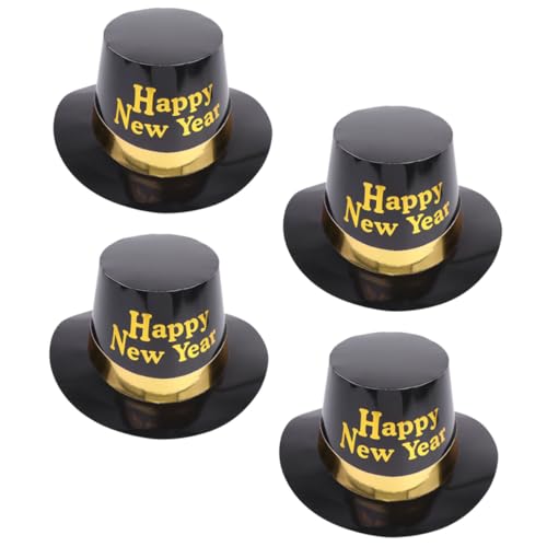 DECORNIJIA 4 Stück Teiliges Neujahr Partyhüte aus Umweltfreundlichem Schwarz Gold Leicht und Modisch als Kostüm Accessoire und Fotorequisite für Silvester Feiern von DECORNIJIA