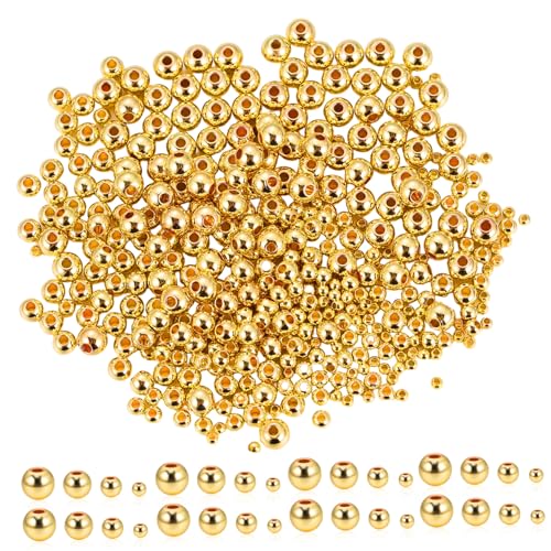 DECORNIJIA 400 Stück Goldfarbene Metall Spacer Perlen Farblich Beständige Runde Abstandshalter für DIY Armband Halsketten Schmuckherstellung Beads Kit für Erwachsene von DECORNIJIA