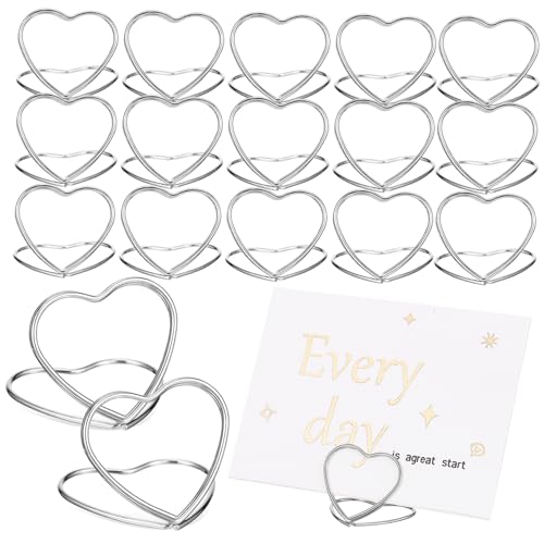 DECORNIJIA 48 Stück Teiliges Tischkartenhalter Herzform aus Carbonstahl Doppelter Memo clip Halter für Tischnummern Stabile Tischaufsteller für Hochzeit Party und Restaurantdekoration von DECORNIJIA