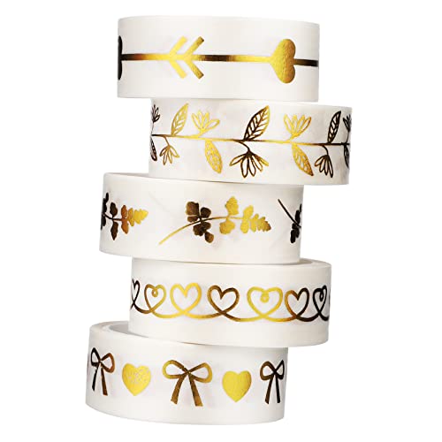 DECORNIJIA 5 Rollen Washi Tape Bronzierendes Klebeband für Scrapbooking DIY Projekte und Journaling Dekoratives Klebeband Hochwertigem Stark Haftend Wiederverwendbar Vielseitig Einsetzbar von DECORNIJIA
