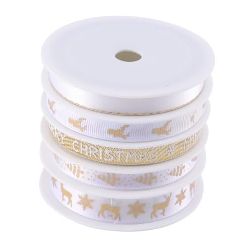 DECORNIJIA 5 Rollen Weihnachtsbänder Breit Bedruckte Dekobänder in Weiß und Gold Vielseitig für Geschenkverpackung DIY Basteln Party und Weihnachtsdeko Geeignet DECORNIJIA 5 Rollen Weihnachtsbänder Breit Bedruckte Dekobänder in Weiß und Gold Vielseitig für Geschenkverpackung DIY Basteln Party und Weihnachtsdeko Geeignet von DECORNIJIA