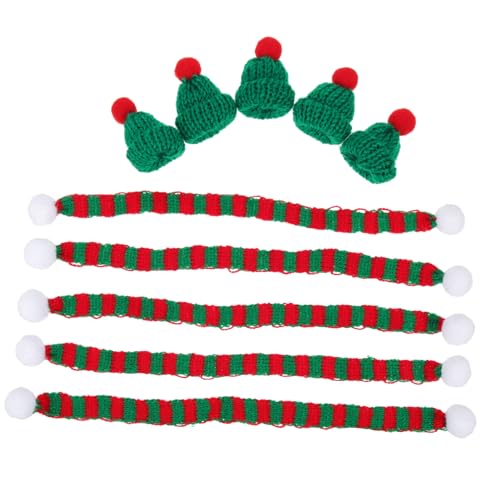 DECORNIJIA 5 Sätze Weihnachtsflaschenhüllen aus Weichem Wollgarn mit Mini Mütze und Schal Festliche Weinflaschen Deko für Xmas Party Flexible Handgemachte Tischdekoration Vielseitig von DECORNIJIA