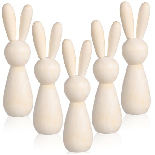 DECORNIJIA 5 Stück Teiliges Mini Holzhasen Dekorationen aus Naturbelassenem Holz zum Bemalen und Basteln Flache Oberfläche für DIY Handwerk als Tischdeko und von DECORNIJIA