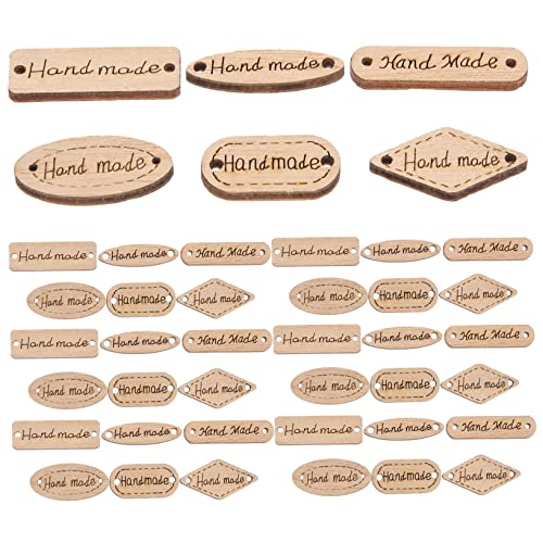 DECORNIJIA 50 Stück Handgefertigte Holzknöpfe Vintage Stil DIY Label Scrapbooking Bastelknöpfe mit Löchern für Kleidung Dekoration Handgemachte Holzetiketten Zubehör von DECORNIJIA