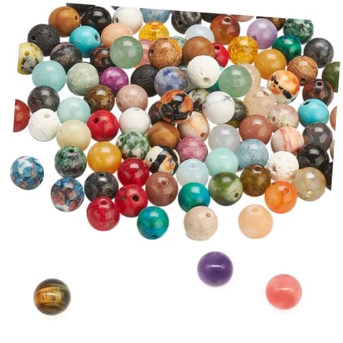 DECORNIJIA 50 Stück Polierte Natürliche Kristall Rundperlen mit Bunte DIY Schmuckperlen für Armbänder Halsketten Schlüsselanhänger Basteln und Heimdekoration von DECORNIJIA