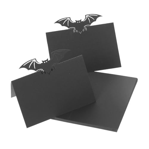 DECORNIJIA 50 Stück Schwarze Tischkarten mit Fledermaus Design Blanko Sitzplatzkarten aus Papier für Halloween Party Praktische Hochzeits und Partytischdekoration Leicht und Beschreibbar von DECORNIJIA