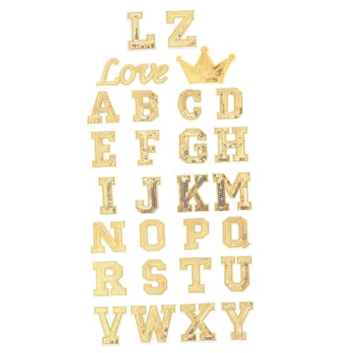 DECORNIJIA 56 Stück Applikation aufnähen klein Gold Kleidung klebrig Initial stoffaufkleber für freundinen Alphabet-Patches Aufnäher Glitzer-Kleiderflicken Craft-Patch Patches nähen von DECORNIJIA