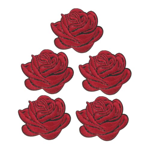 DECORNIJIA 5pcs Bestickte Rose Applique Flecken Blütenbügelflecken Kleidung Stoff Abzeichen Diy-nähflecken Für Jacken Jeans T-shirts Rucksäcke Reparieren von DECORNIJIA