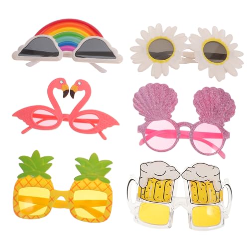 DECORNIJIA 6 Stück Teiliges Lustige Hawaii Sonnenbrillen Tropisch Lustige Kostümbrillen für Strand Pool Geburtstag und Karneval Verschiedene Designs Zufällig Leichtes Kunststoffmaterial von DECORNIJIA