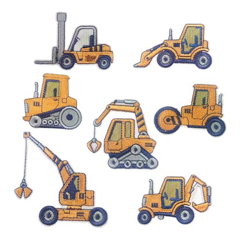 DECORNIJIA 7 Stück Teiliges Besticktes Bügelbild Cartoon baumaschinen motiven Strapazierfähige Aufnäher zum Aufbügeln und Nähen Dekorativ und Reparierend für Kleidung Jeans Taschen Hüte von DECORNIJIA