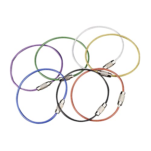DECORNIJIA 7 Stück Teiliges Edelstahl Draht Schlüsselringe mit Einfachem Verschluss Farbige Robuste Stahlseil Schlüsselanhänger für Gepäck Id Tags Heavy Duty Anwendung Farben von DECORNIJIA