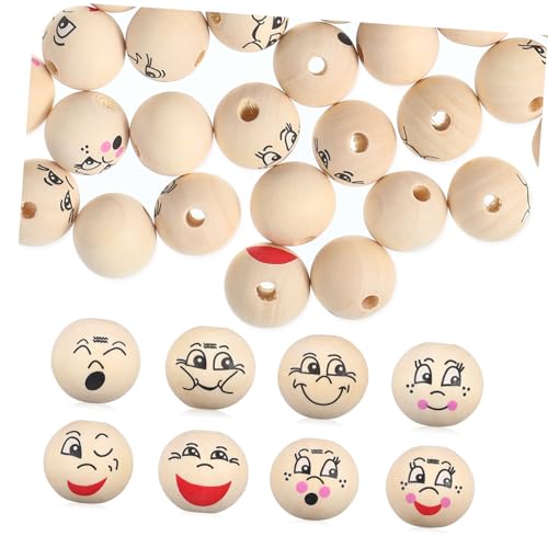 DECORNIJIA 80 Stück Teiliges Smile Face Holzperlen mit Vorgebohrten Löchern Runde Bastelperlen für Schmuckherstellung DIY Armbänder Kreative Holzabstandsperlen für Auffädeln und von DECORNIJIA