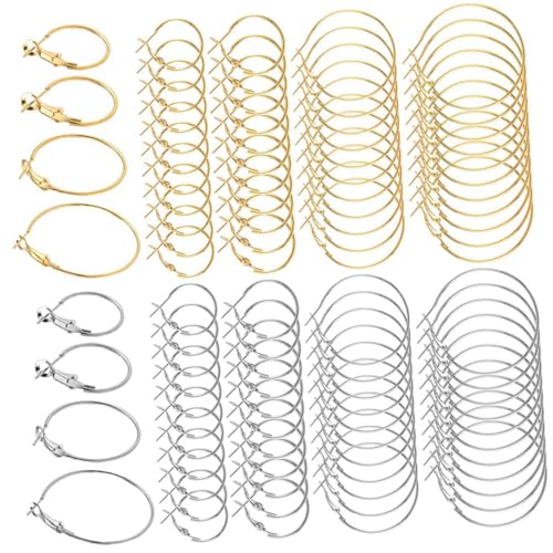 DECORNIJIA 96 Stück Teiliges Runde Creolen Ohrhaken aus Hypoallergenem Legierungsmetall für Schmuckherstellung Leichte Ohrschmuck Accessoires in Silber und Gold für Damen und Bastler von DECORNIJIA