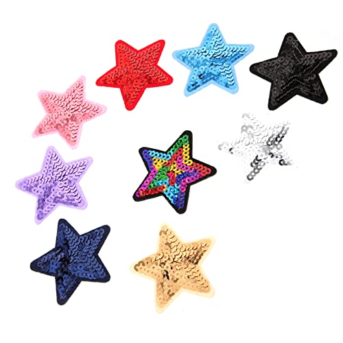 DECORNIJIA 9Stücke Stern Pailletten Patches DIY Aufnäher für Kleidung und Rucksäcke Selbstklebend Waschfest Glänzende Farben Zubehör für Projekte von DECORNIJIA