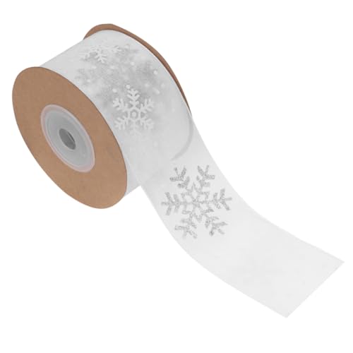 DECORNIJIA Geschenkband Breit mit Schneeflockenmuster Langlebiges Polyester Geschenkverpackungsband Weißes Glitzerschleifenband für Weihnachtsdeko Baum und Partydekoration von DECORNIJIA